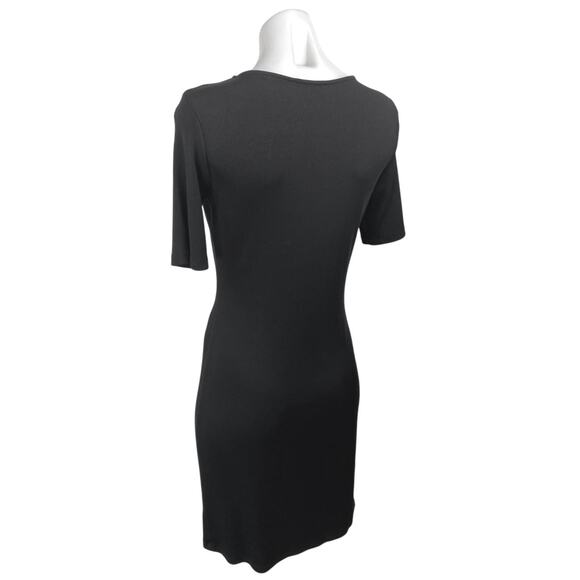 MNG Mango Women's Black Rib Knit Scoop Neck Short Sleeve Mini Bodycon Dress Sz 8 - Picture 2 of 3